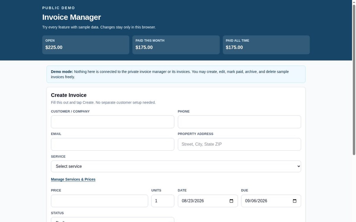 Invoice Manager software interface